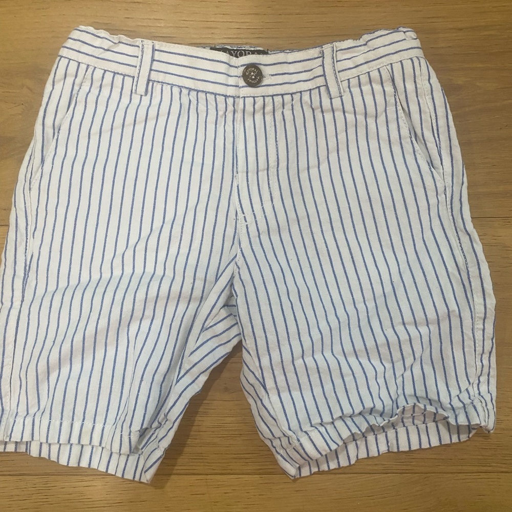 Mayoral cream and blue stripe shorts size 4 GUC